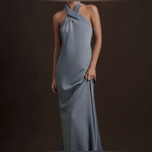 BHLDN Ruby Twist Halter Dress in Dusty Blue